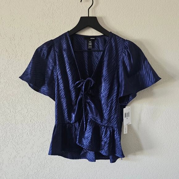 NWT Aqua Navy Zebra Print Tie Top - Picture 3 of 9